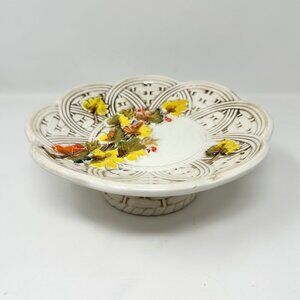 Vintage Lefton Embossed Colorful Autumn Leaves Serving Dish Footed Beautiful!
